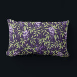 Green Leaves and Wisteria Floral Pattern Lendenkissen<br><div class="desc">Seamless pattern of lush green leaves and delicate purple wisteria flowers on a dark purple background,  creating an elegant,  floral design.</div>