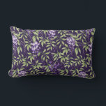 Green Leaves and Wisteria Floral Pattern Lendenkissen<br><div class="desc">Seamless pattern of lush green leaves and delicate purple wisteria flowers on a dark purple background,  creating an elegant,  floral design.</div>
