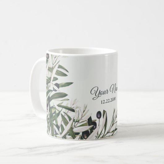 Green Leaves Black Olive Elegant Wedding Gift Kaffeetasse (Vorderseite Links)