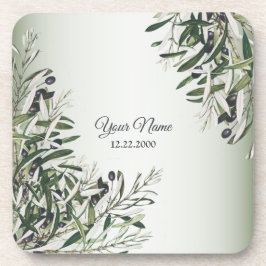 Green Leaves Black Olive Elegant Wedding Party Getränkeuntersetzer