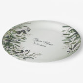 Green Leaves Black Olive Elegant Wedding Party Pappteller (Schrägansicht)