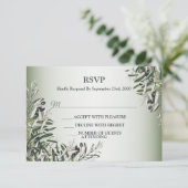 Green Leaves Black Olive Elegant Wedding Party RSVP Karte (Stehend Vorderseite)