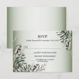 Green Leaves Black Olive Elegant Wedding Party RSVP Karte