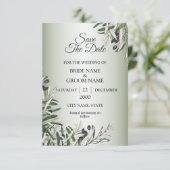 Green Leaves Black Olive Elegant Wedding Save The Date (Stehend Vorderseite)