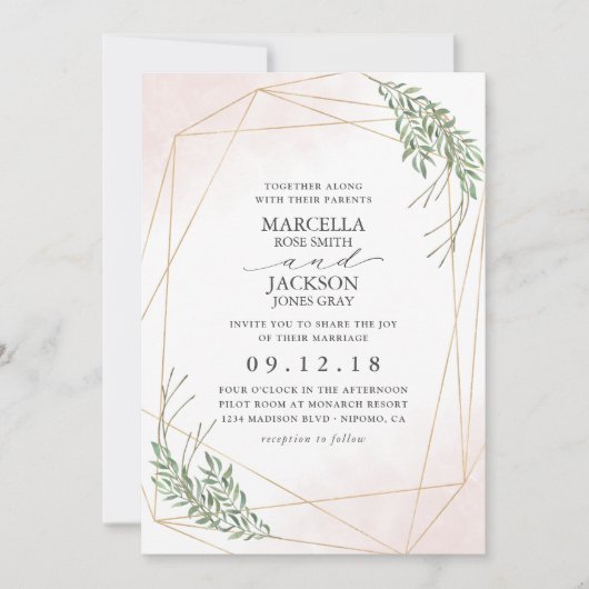 Green Leaves & Blush Einladung (Vorderseite)