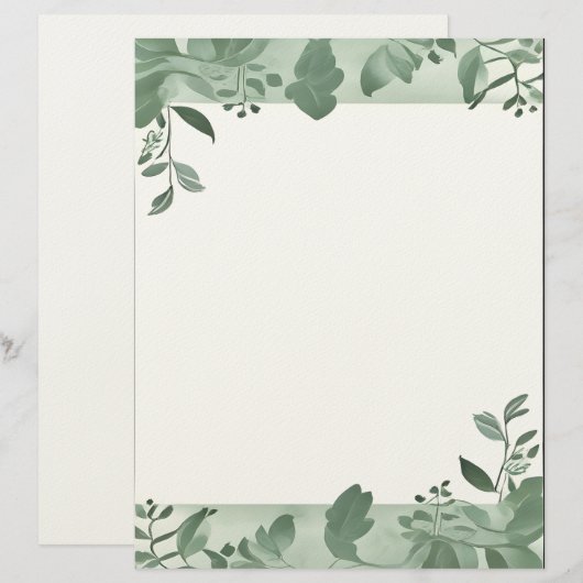 Green Leaves Border Stationery Briefbogen (Vorne/Hinten)