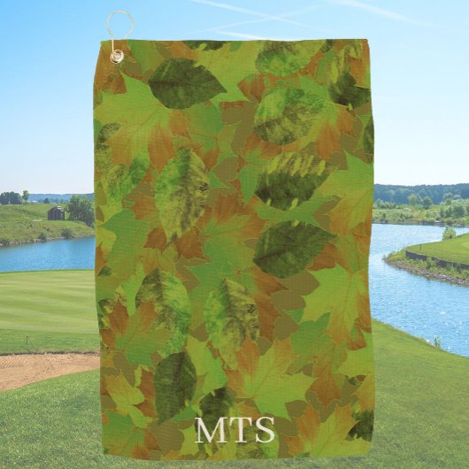 Green Leaves Custom Monogram or Name Camo Golfhandtuch