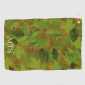 Green Leaves Custom Monogram or Name Camo Golfhandtuch (Horizontal)