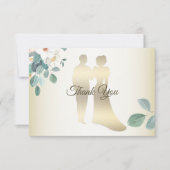 Green Leaves Flower Golden Frame Modern Wedding Dankeskarte (Vorderseite)