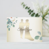 Green Leaves Flower Golden Frame Modern Wedding Dankeskarte (Stehend Vorderseite)