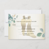 Green Leaves Flower Golden Frame Modern Wedding RSVP Karte (Vorderseite)