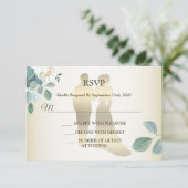 Green Leaves Flower Golden Frame Modern Wedding RSVP Karte (Stehend Vorderseite)