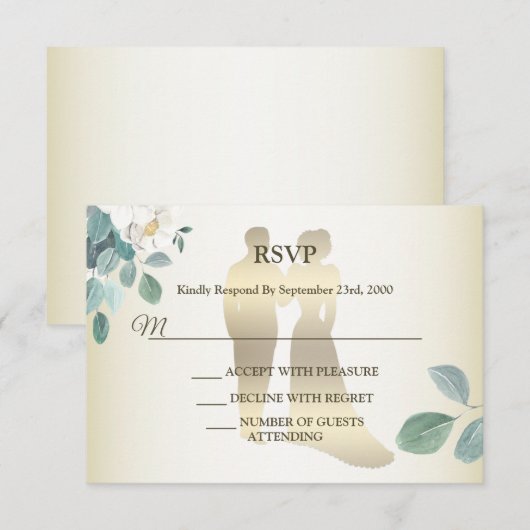 Green Leaves Flower Golden Frame Modern Wedding RSVP Karte (Vorne/Hinten)