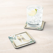 Green Leaves Flower Golden Frame Wedding Party Getränkeuntersetzer (Rechte Seite)