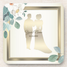 Green Leaves Flower Golden Frame Wedding Party Getränkeuntersetzer