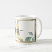 Green Leaves Flower Golden Frame Wedding Party Kaffeetasse (VorderseiteRechts)