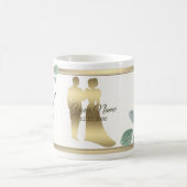 Green Leaves Flower Golden Frame Wedding Party Kaffeetasse (Mittel)