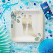 Green Leaves Flower Golden Frame Wedding Party Pappteller (Party)