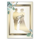 Green Leaves Flower Golden Frame Wedding Party Tischnummer (Rückseite)