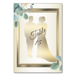 Green Leaves Flower Golden Frame Wedding Party Tischnummer