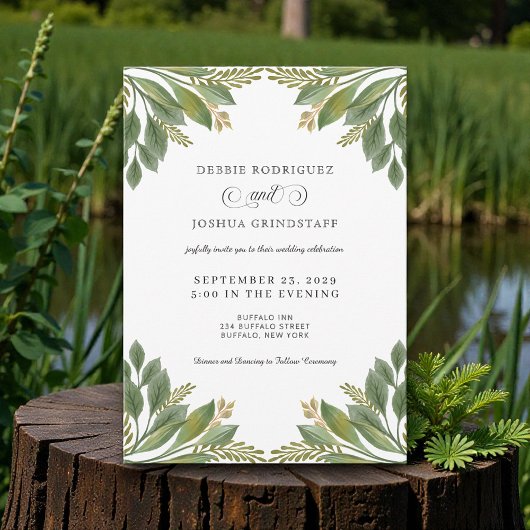 Green Leaves Greenery Wedding Invitation  Einladung