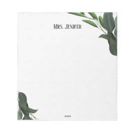 Green Leaves Minimalist Teacher Notepad Notizblock