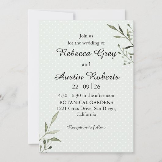 Green Leaves Modern Minimalist Greenery Wedding Einladung (Vorderseite)