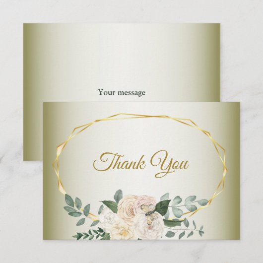 Green Leaves Pink Floral Gold Geometric Wedding Th Dankeskarte (Vorne/Hinten)
