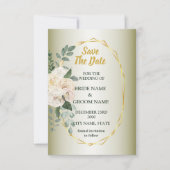 Green Leaves Pink Floral Golden Geometric Wedding Save The Date (Vorderseite)