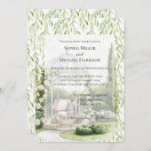 Green Leaves White Floral Love Bunny Wedding Einladung (Vorne/Hinten)