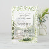 Green Leaves White Floral Love Bunny Wedding Einladung (Stehend Vorderseite)