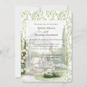 Green Leaves White Floral Love Bunny Wedding Einladung (Vorderseite)