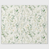 Green Leaves White Flowers Birthday Geschenkpapier (Flach)