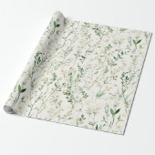 Green Leaves White Flowers Birthday Geschenkpapier (Ungerollt)