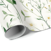 Green Leaves White Flowers Birthday Geschenkpapier (Rolleneckpunkt)