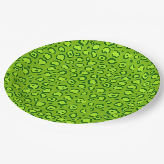 Green Leopard Print Pappteller (Schrägansicht)