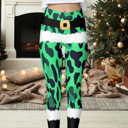 Green Leopard Print Santa Claus Kostüme Weihnachte Leggings