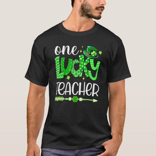Green Leopard Shamrock One Lucky Teacher St Patric T-Shirt (Vorderseite)
