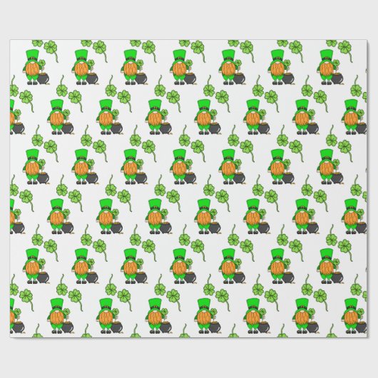 Green Leprechaun Gnome mit Kleeblatt Geschenkpapier (Flach)