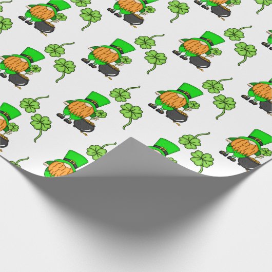 Green Leprechaun Gnome mit Kleeblatt Geschenkpapier (Ecke)