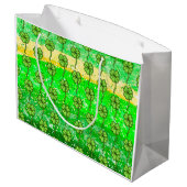 Green Leprechaun Gnome mit Kleeblatt Große Geschenktüte (Rückseite Schrägansicht)