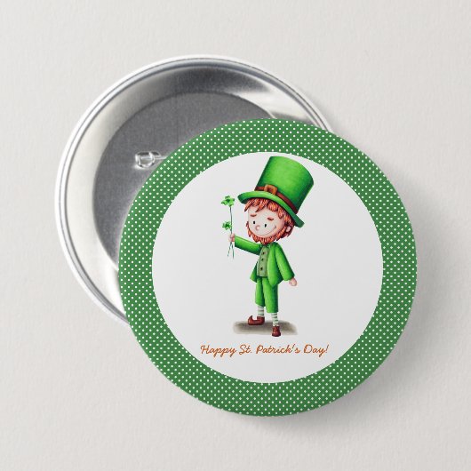 Green Leprechaun St Patrick's Day Polka Dot Button (Vorne & Hinten)