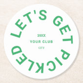Green Let's Get Pickled Wappen Pickleball Runder Pappuntersetzer (Vorderseite)