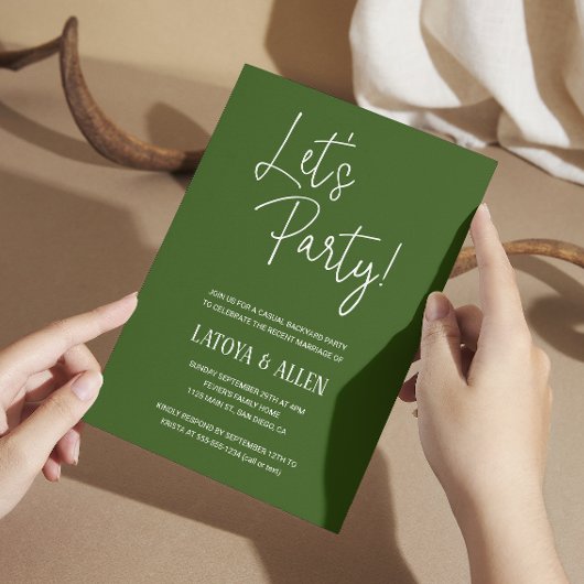 Green Let's Party Lässige Hochzeitsempfehlung entf Einladung