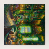 Green Library Cat Coastal View Puzzle (Horizontal)