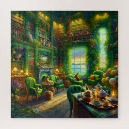 Green Library Cat Coastal View Puzzle