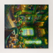 Green Library Cat Tea Time Coastal View Puzzle (Horizontal)