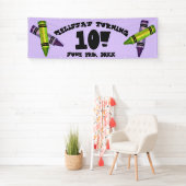 Green Lila Artist Crayons Child Birthday Party Banner (Insitu)
