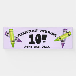 Green Lila Artist Crayons Child Birthday Party Banner
