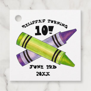 Green Lila Artist Crayons Child Birthday Party Geschenkanhänger